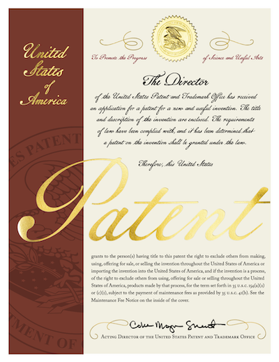 US Patent Certificate